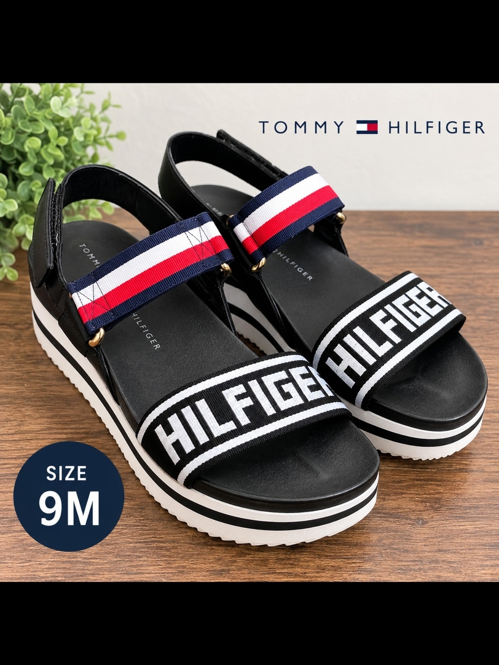 Tommy Hilfiger Black Kids' Platform Sandals with Logo Straps